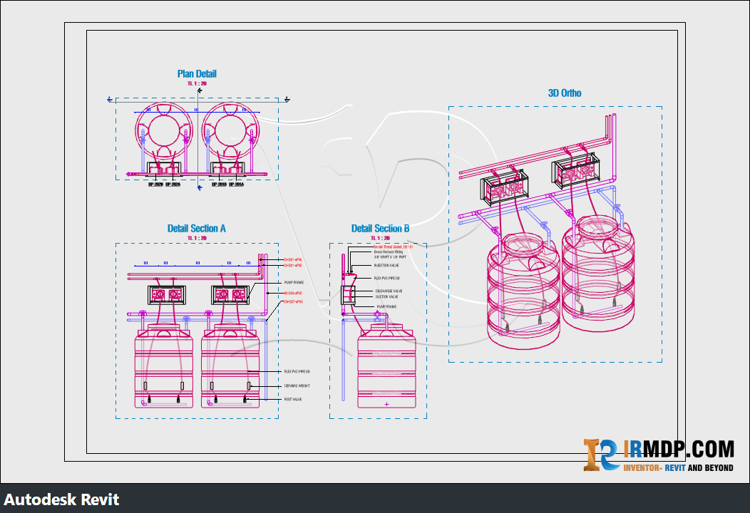Chi tiết lắp đặt bơm định lượng Hana – Triển khai bằng Revit