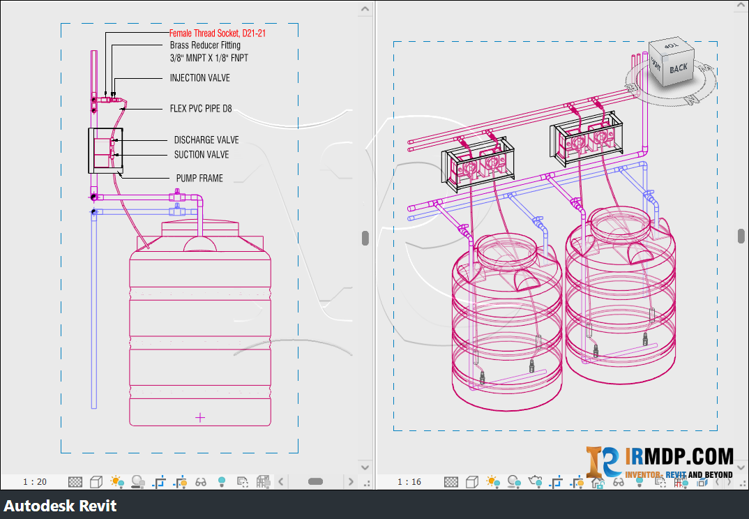 Chi tiết lắp đặt bơm định lượng Hana – Triển khai bằng Revit